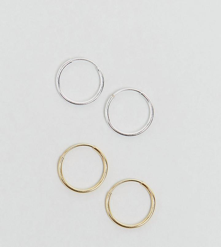 Asos Pack Of 2 Mixed Plated Sterling Silver 9mm Hoop Earrings - Multi