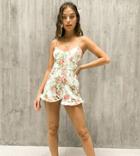Asos Design Petite Cupped Scuba Romper With Frill Hem In Floral Print-multi