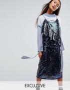 Mad But Magic Sequin Cami Dress With Frill - Purple