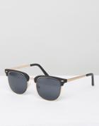 Asos Retro Sunglasses In Matt Black And Gold - Black