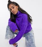 Reclaimed Vintage Inspired Cropped Cable Knit Sweater-purple