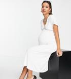 Asos Design Maternity Waisted Midi Tea Dress In White
