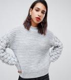 River Island Sweater With Bobble Sleeves In Gray - Gray