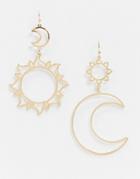 Asos Design Earrings With Moon And Sun Cut Out Drop In Gold Tone
