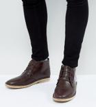 Asos Wide Fit Desert Boots In Brown Leather With Perforated Detail - Brown