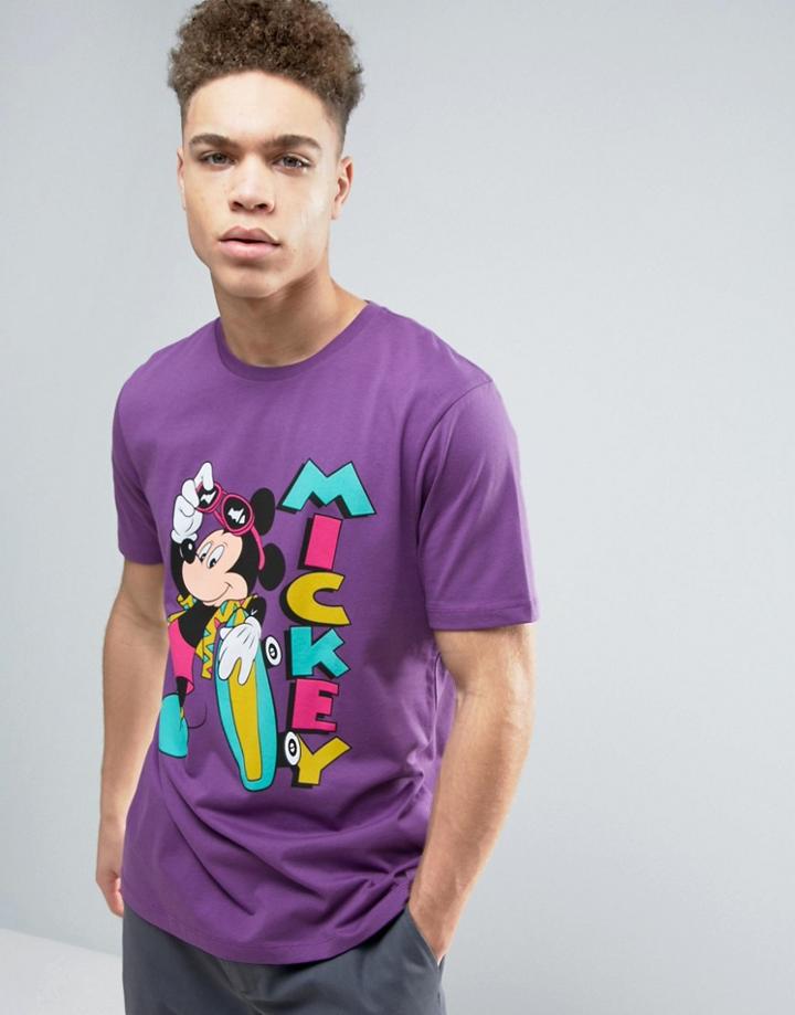 Asos Mickey Mouse T-shirt With Surfboard Print - Purple