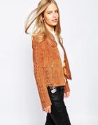 Lost Ink Suede Jacket With Lace Up Sleeve - Tan