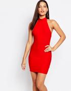 Missguided High Neck Bandage Bodycon Dress - Red