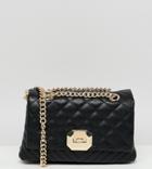 Aldo Menifee Black Quilted Cross Body Bag With Double Gold Chunky Chain Strap - Black