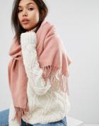 Pieces Woven Herringbone Scarf With Tassels - Pink