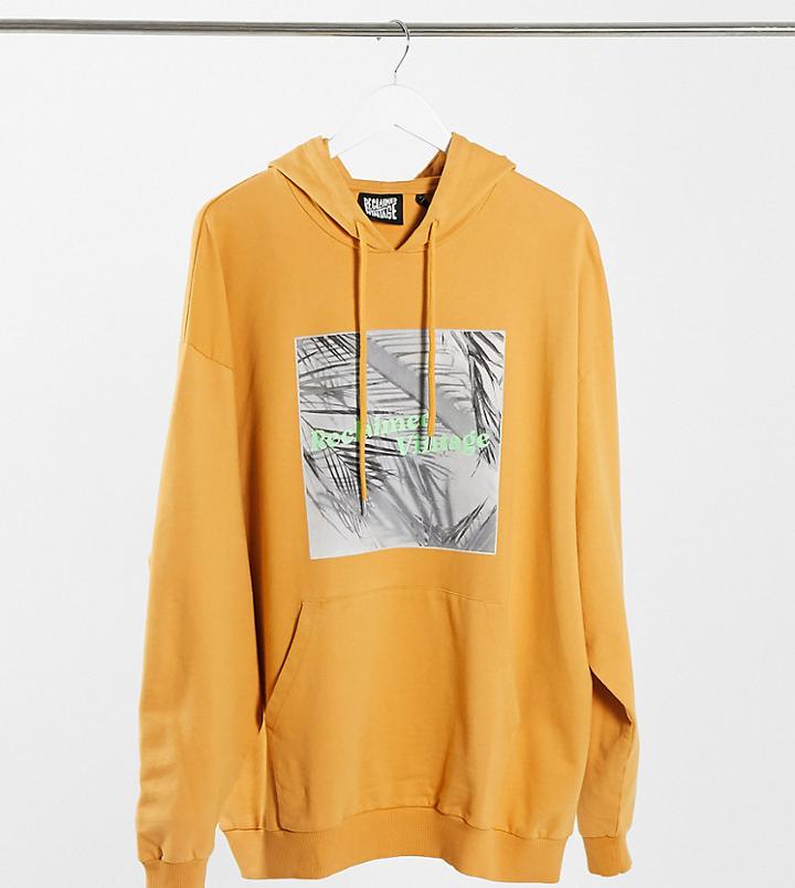 Reclaimed Vintage Inspired Hoodie In Mustard With Photo Art Print-yellow