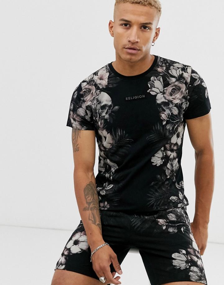 Religion Two-piece T-shirt With Floral Side Print In Black - Black