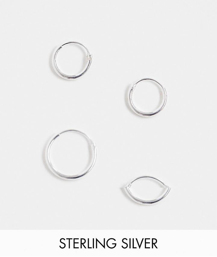 Asos Design Sterling Silver 12mm And 9mm Hoop Earring Set In Silver