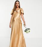 Little Mistress Maternity Bridesmaid Tea Dress In Golden Caramel
