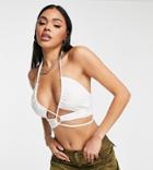 Asyou Tie Detail Crop Cami Top In White