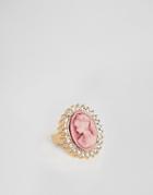 Asos Design Ring With Vintage Style Cameo And Crystals In Gold - Gold
