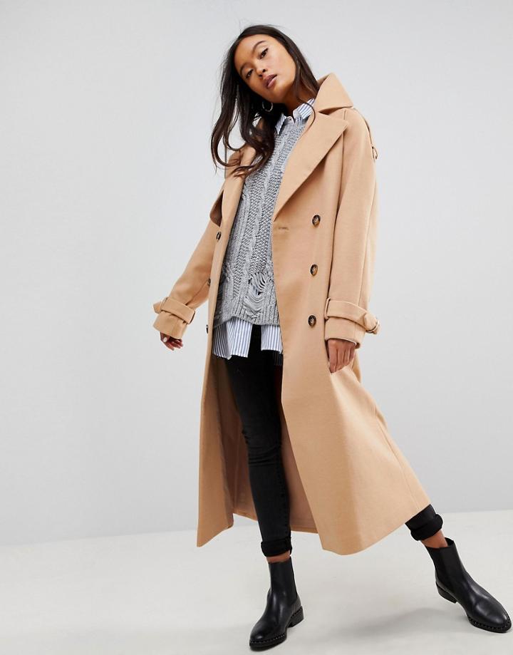 Asos Wool Trench Coat - Stone