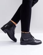Park Lane Leather Lace Up Flat Boot - Black