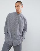 Asos Designs Oversized Drop Shoulder Stripe Shirt In Longline - White