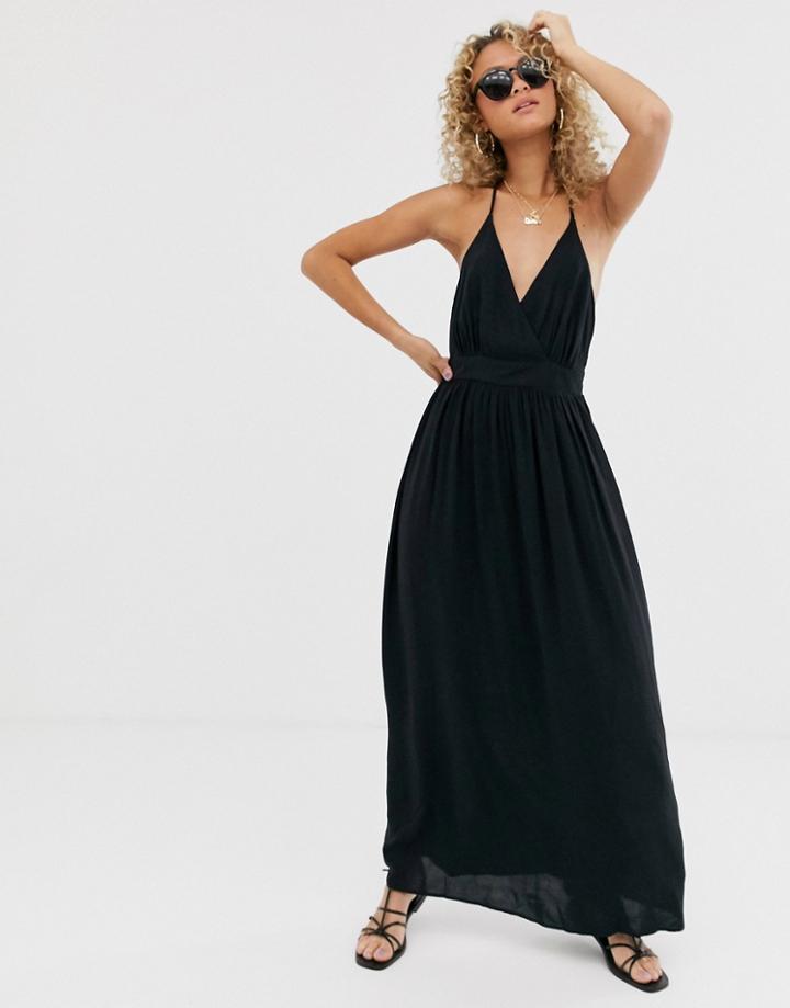 Asos Design T-bar Back Halter Maxi Dress - Black