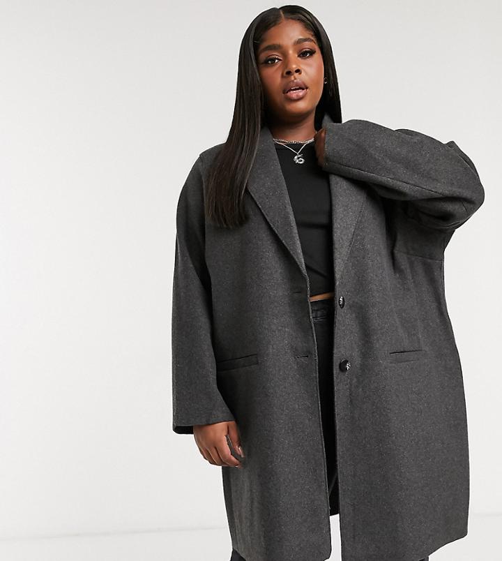 Only Curve Oversized Coat In Gray-grey