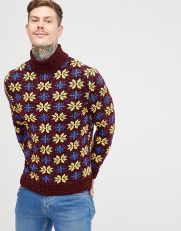 Asos Design Holidays Sweater In Chenille In Burgundy-red