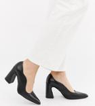 Depp Wide Fit Leather Point Block Heels-black