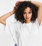 Asos Design Tall High Neck T-shirt With Curved Hem In White-grey