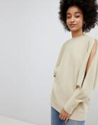 Lasula Split Sleeve Over Sized Sweater - Beige