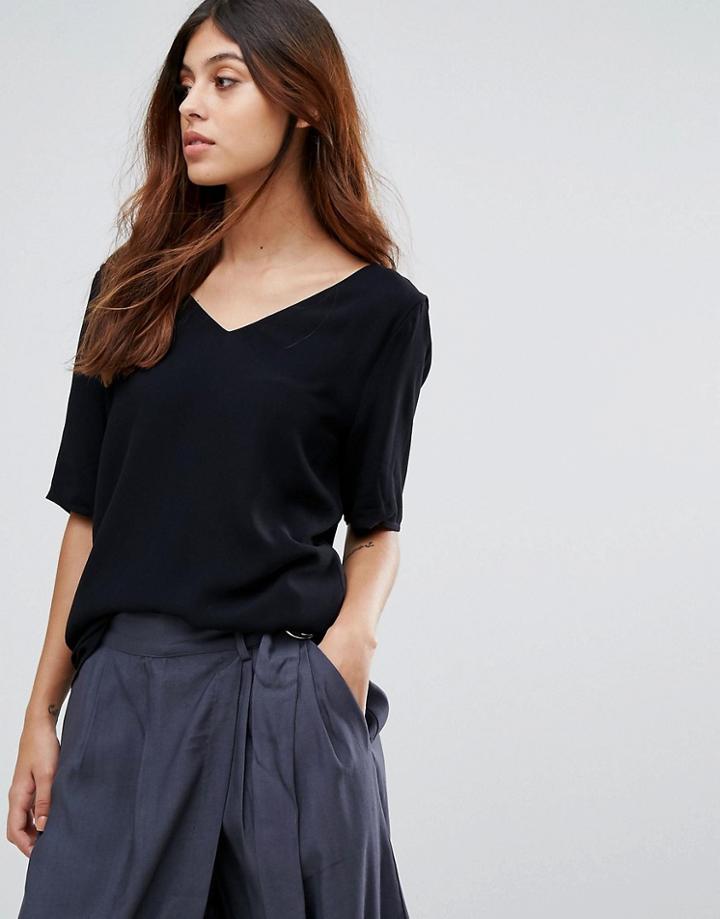 Selected Boya V Neck Top - Black