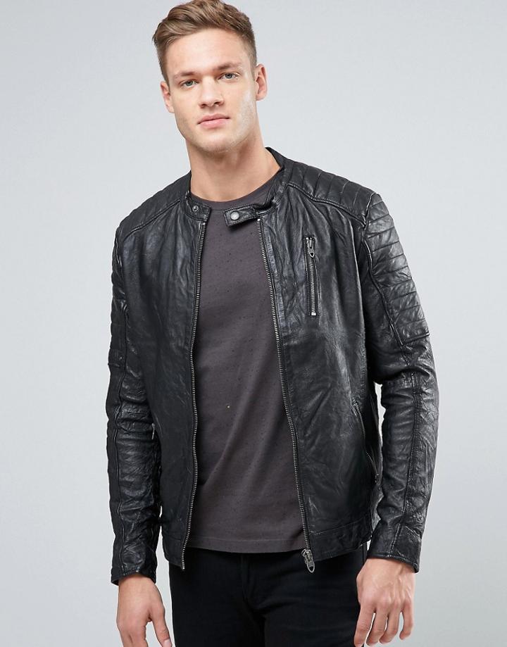 Jack & Jones Vintage Leather Biker Jacket - Black
