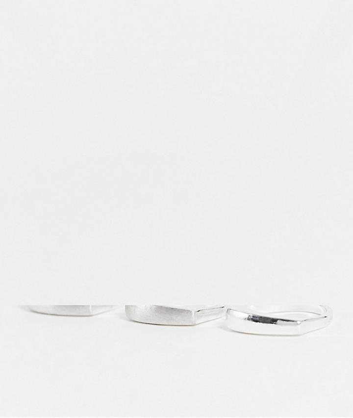 Asos Design 3 Pack Stackable Band Ring Set In Brushed Silver Tone