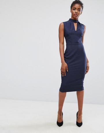 Alter Chocker Neck Pencil Dress - Navy