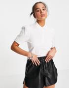 Only Organic Cotton Polo Top With Pleated Sleeve In Cream-white