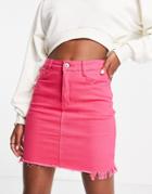 Qed London Raw Hem Denim Skirt In Bright Pink