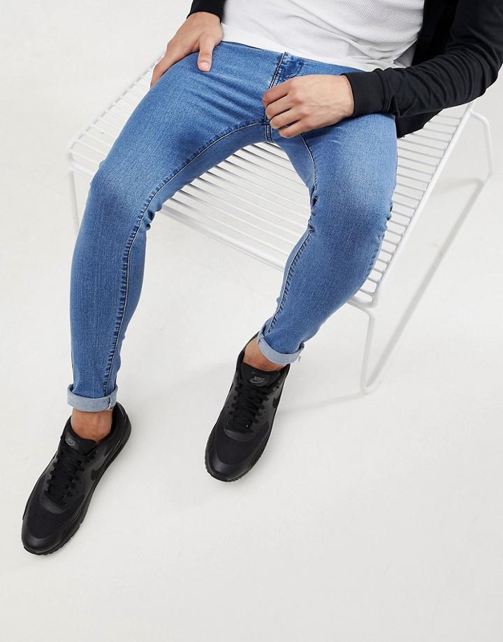 Bershka Super Skinny Jeans In Blue - Blue
