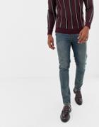 Asos Design 12.5oz Skinny Jeans In Smokey Blue With Abrasions - Blue