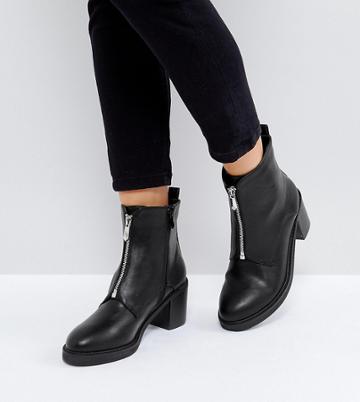 The March Black Zip Front Chunky Heeled Ankle Boots - Black