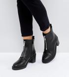 The March Black Zip Front Chunky Heeled Ankle Boots - Black