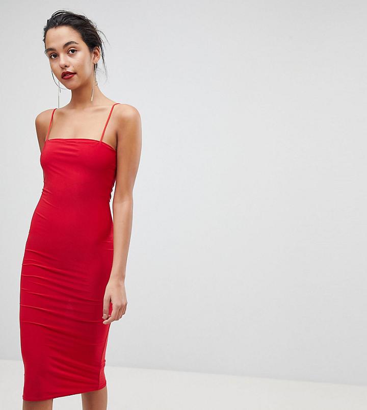Outrageous Fortune Square Neck Cami Strap Midi Dress - Red