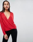 Asos Wrap Top In Crepe - Red