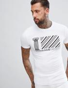 Versace Jeans T-shirt In White With Greek Stripe Logo - White