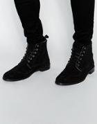 Asos Brogue Boots In Black Suede - Black