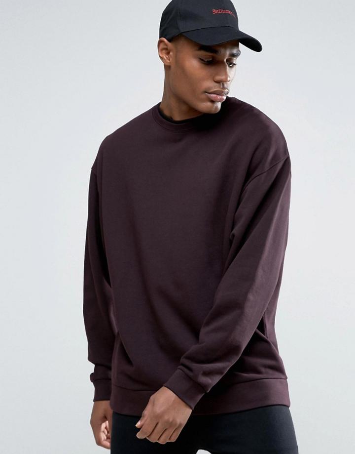 Asos Oversized Sweatshirt In Burgundy - Red