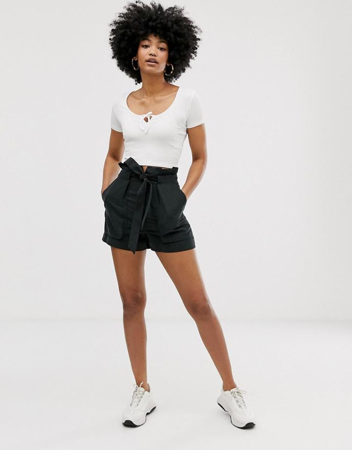 Monki Tie Waist Shorts In Black