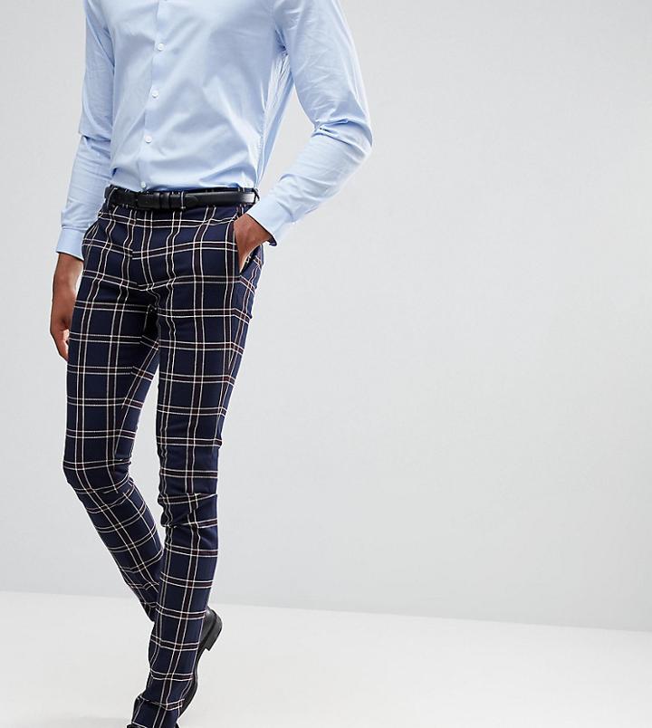 Asos Design Tall Wedding Super Skinny Suit Pants In Navy Waffle Check - Navy