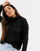 Asos Design Top With Roll Neck In Laddered Rib In Black