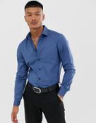 Asos Design Slim Fit Shirt In Blue With Square Collar - Blue