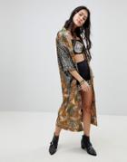 Native Rose Kimono In Jungle Print With Sequin Sleeves - Multi