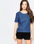 Pieces Varinka Raw Edge Top - 18 Medium Blue